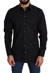 Dolce & Gabbana Black Cotton Stretch Formal GOLD Dress Shirt -   -  Dolce & Gabbana.